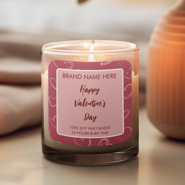 Adesivo Quadrado Happy Valentine’s Day Hearts Photo Candle Label (Criador carregado)