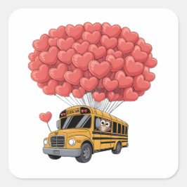 Adesivo Quadrado Happy Valentine's Day Bus with Owl
