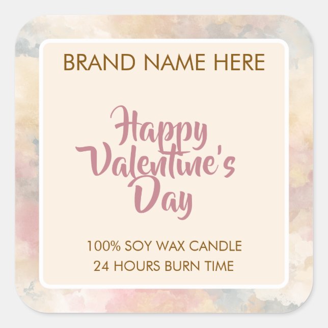 Adesivo Quadrado Happy Valentine's Day Custom Candle Labels  (Frente)