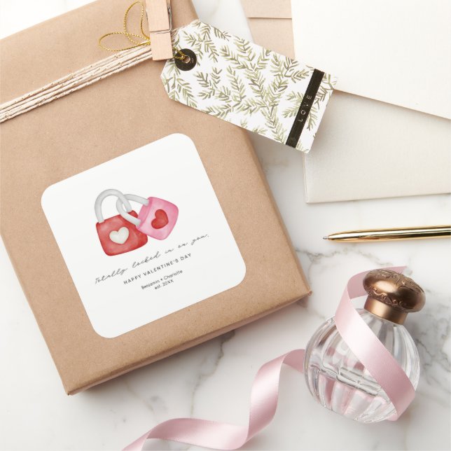 Adesivo Quadrado Happy Valentine's Day Cute Fun Locks Hearts Custom (Presentear)
