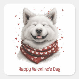Adesivo Quadrado Happy Valentines Day Samoyed Dog