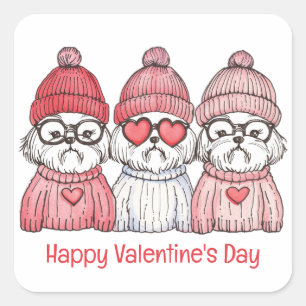 Adesivo Quadrado Happy Valentines Day Shih Tzu Dogs