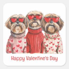 Adesivo Quadrado Happy Valentines Day Shih Tzu Dogs