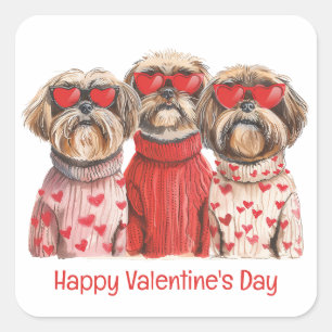 Adesivo Quadrado Happy Valentines Day Shih Tzu Dogs