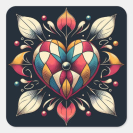 Adesivo Quadrado Harlequin Heart