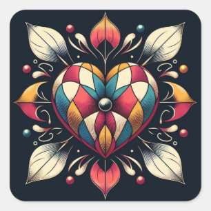 Adesivo Quadrado Harlequin Heart