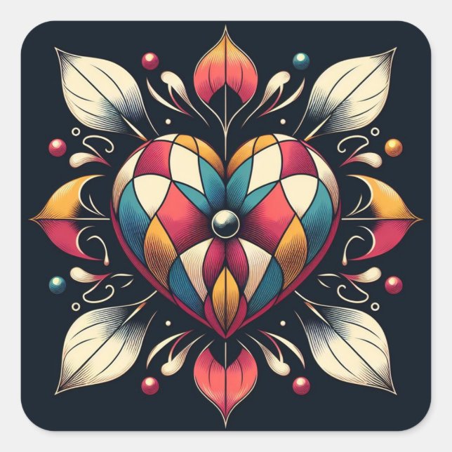 Adesivo Quadrado Harlequin Heart (Frente)