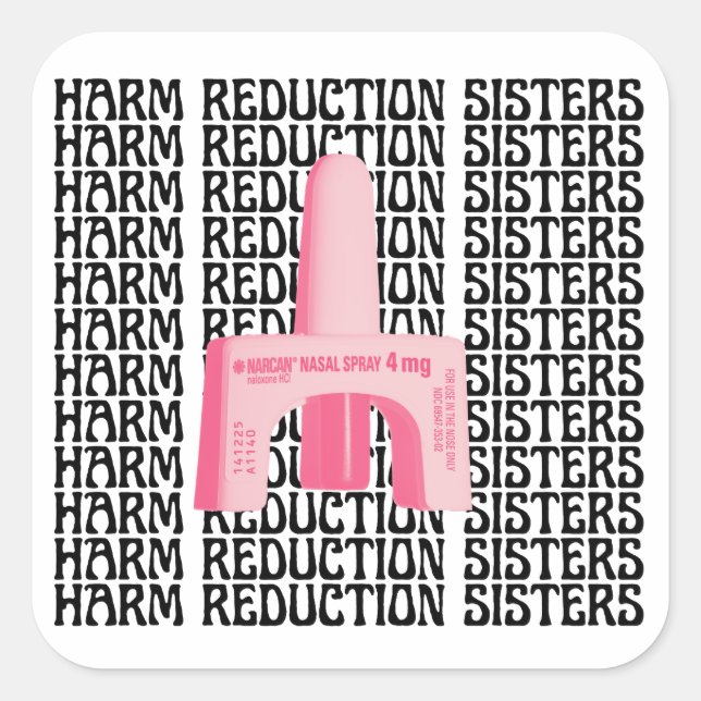 Adesivo Quadrado Harm Reduction Sisters Pink Narcan (Frente)