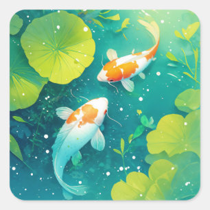 Adesivo Quadrado Harmonia dos Peixes Koi em Águas Serenas