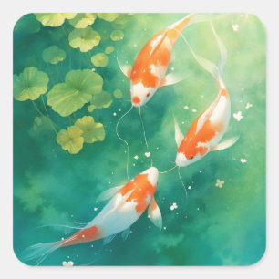 Adesivo Quadrado Harmonia dos Peixes Koi no Lago