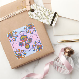 Adesivo Quadrado Harmonia Floral Azul e Roxo