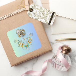 Adesivo Quadrado Harmonia Floral Steampunk Industrial