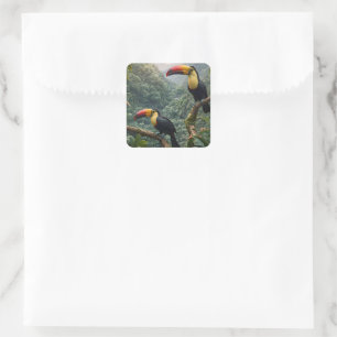 Adesivo Quadrado Harmonia Tropical: Dois tucanos na Canopia,