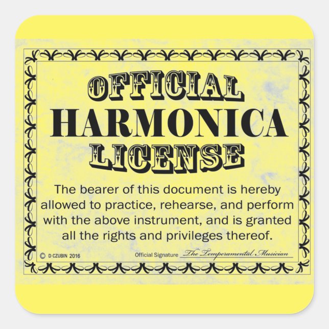 Adesivo Quadrado Harnonica License Square Sticker (Frente)