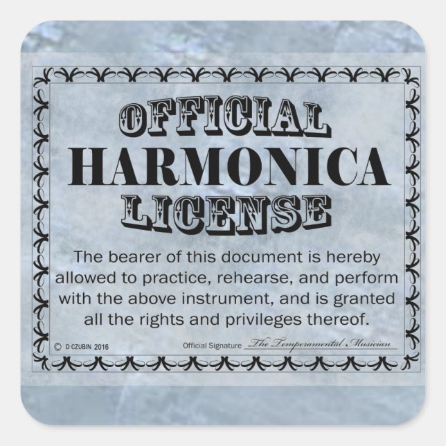Adesivo Quadrado Harnonica License Square Sticker (Frente)