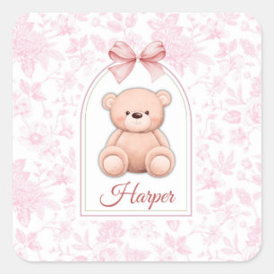 Adesivo Quadrado Harper   Design de Enfermeiro de Urso Rosa Persona