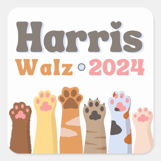 Adesivo Quadrado Harris Walz 2024 Cat Ladies Democrat Election (Frente)