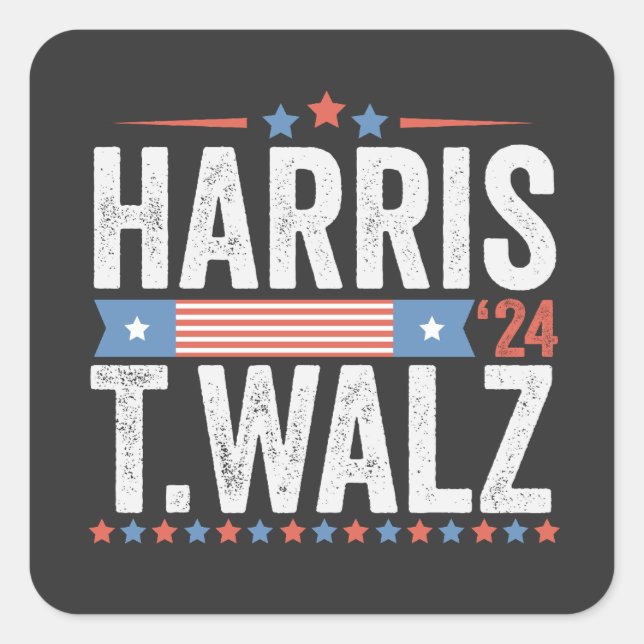 Adesivo Quadrado Harris Walz 2024 Eleição Kamala Tim Waltz (Frente)