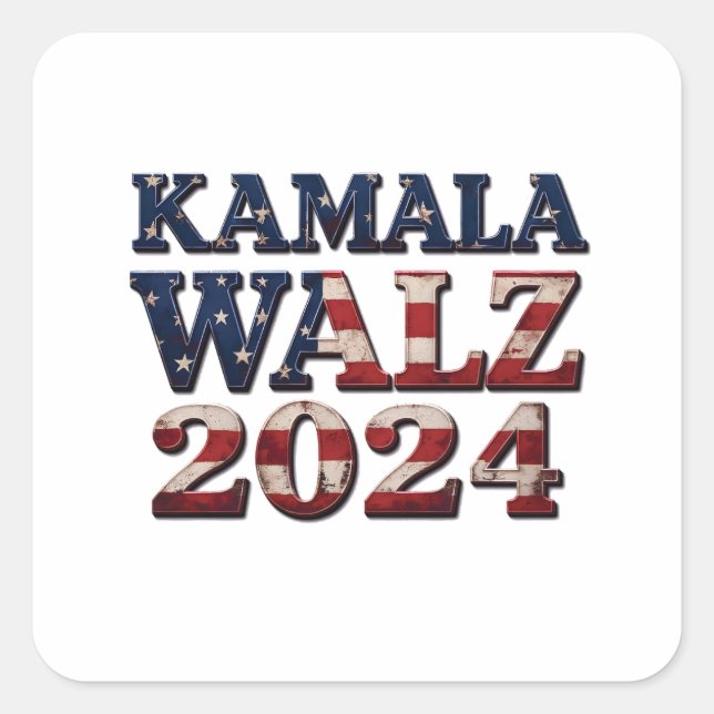 Adesivo Quadrado Harris Walz 2024 Eleição Kamala Tim Waltz (Frente)