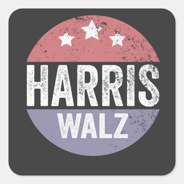 Adesivo Quadrado Harris Walz 2024 Eleição Kamala Tim Waltz América (Frente)