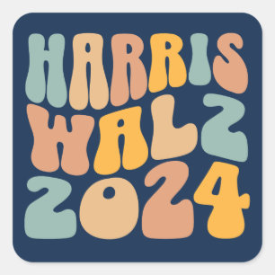 Adesivo Quadrado Harris Walz 2024 Moda Ondulada Boho