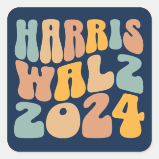 Adesivo Quadrado Harris Walz 2024 Moda Ondulada Boho