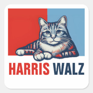Adesivo Quadrado Harris Walz 2024 Obviamente Blue Cat
