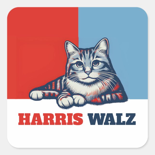 Adesivo Quadrado Harris Walz 2024 obviamente Cat (Frente)
