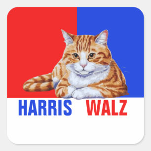 Adesivo Quadrado Harris Walz 2024 Obviamente Cat Red Blue
