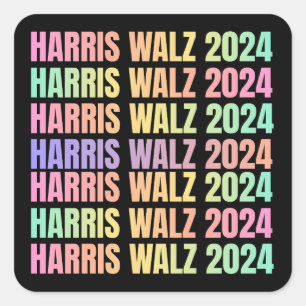 Adesivo Quadrado Harris Walz 2024 Rainbow