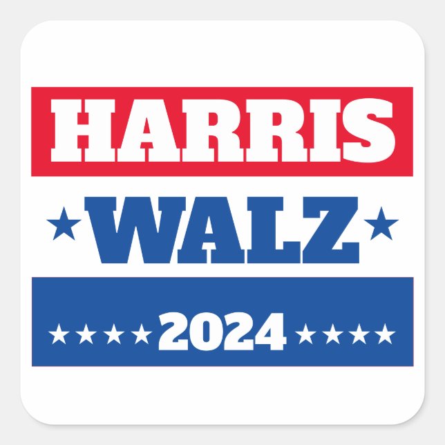 Adesivo Quadrado Harris Walz | Tim Walz 2024 Campaign Blue Red (Frente)