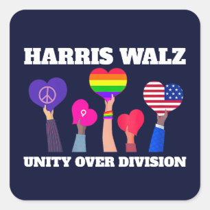 Adesivo Quadrado Harris Walz Unity Over Division LGBTQ Dark Blue