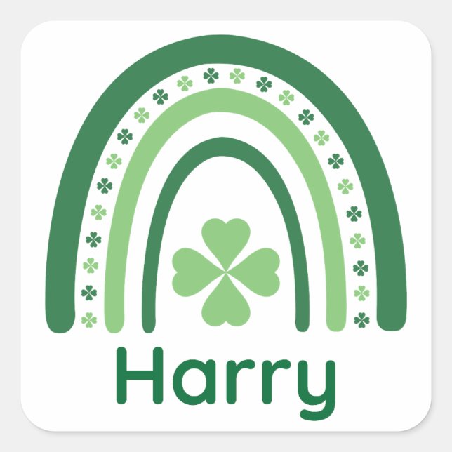 Adesivo Quadrado Harry Name Clover Boho Rainbow (Frente)