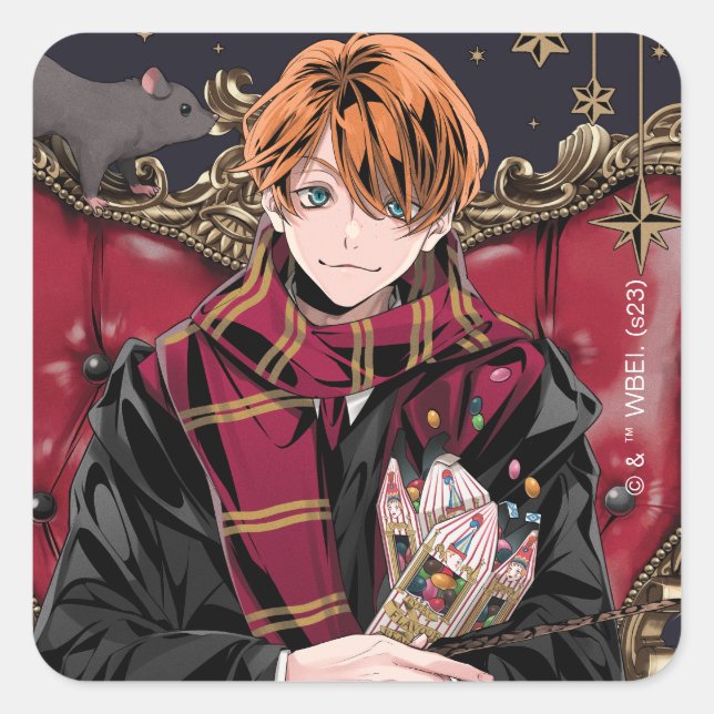 Adesivo Quadrado HARRY POTTER™ | Anime Ron Weasley Seated (Frente)