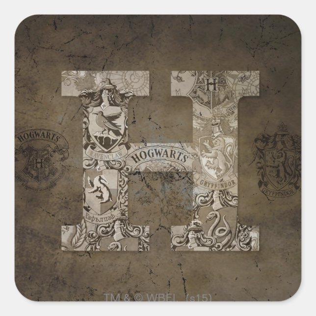 Adesivo Quadrado Harry Potter | Monograma de Hogwarts (Frente)