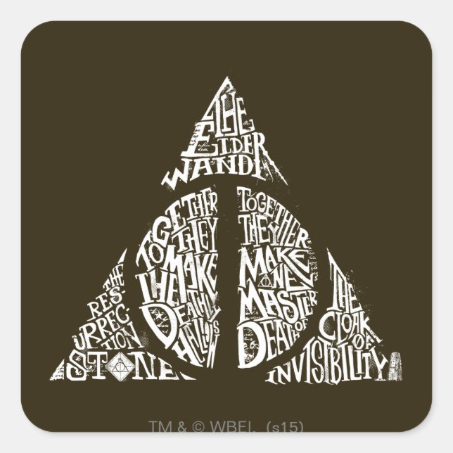 Adesivo Quadrado Harry Potter Spell | DEATHLY HALLOWS Typography Gr (Frente)