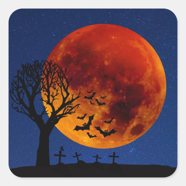 Adesivo Quadrado Harvest Moon Halloween (Frente)