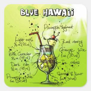 Adesivo Quadrado Havaí azul - presente do cocktail