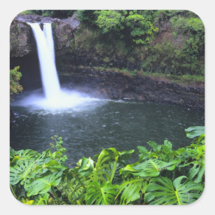 Adesivo Quadrado Havaí, Ilha Grande, Hilo, Rainbow Falls, Lush