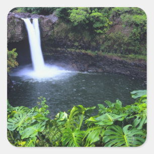 Adesivo Quadrado Havaí, Ilha Grande, Hilo, Rainbow Falls, Lush