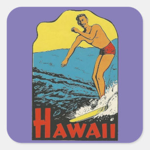Adesivo Quadrado Havaí Surfer - Vintage Style Viagem Stickers