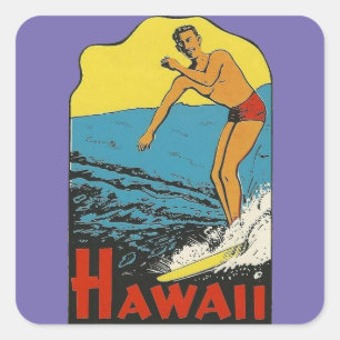 Adesivo Quadrado Havaí Surfer - Vintage Style Viagem Stickers