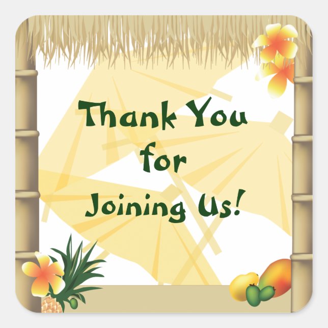 Adesivo Quadrado Havaiana Luau Party Favor Sticker (Frente)