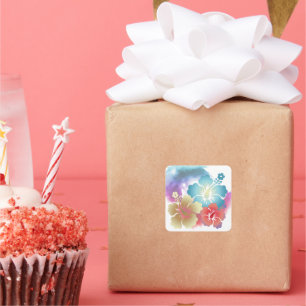 Adesivo Quadrado Havaiano Hibiscus Watercolor