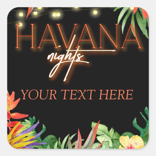 Adesivo Quadrado Havana Nights, Havana Nights Party, Tropical (Frente)