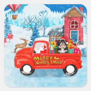 Adesivo Quadrado Havanês Dog Christmas Delivery Truck Snow