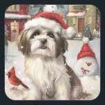 Adesivo Quadrado Havanese Winter Wonderland Christmas Joy<br><div class="desc">Este design festivo captura o espírito alegre da época de férias, apresentando um adorável filhote vestindo um chapéu de Papai Noel. O cachorro está aninhado numa terra maravilhosa de inverno, completo com um boneco de neve, uma árvore de Natal decorada, e presentes lindamente envoltos. Os flocos de neve caem suavemente,...</div>