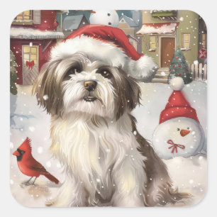 Adesivo Quadrado Havanese Winter Wonderland Christmas Joy