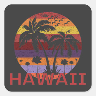 Adesivo Quadrado Hawaii EUA Vintage Palm Trees Viagem