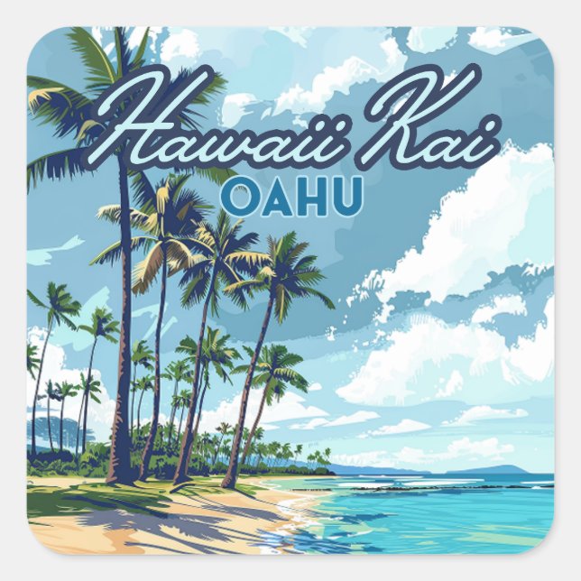 Adesivo Quadrado Hawaii Kai Honolulu Oahu Hawaii Retro (Frente)